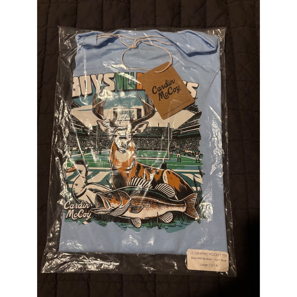 Cardin‎ McCoy Graphic Long Sleeve Tee Blue Deer Fish Football Size Large NIB
